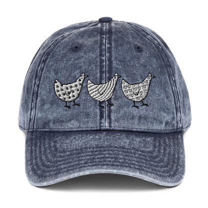 Casquette en sergé de coton vintage Jacki Easlick Three Chickens