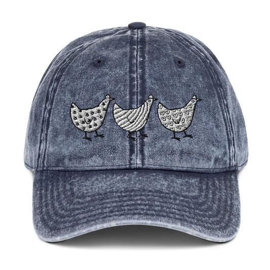 Casquette en sergé de coton vintage Jacki Easlick Three Chickens