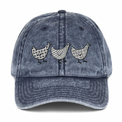 Casquette en sergé de coton vintage Jacki Easlick Three Chickens