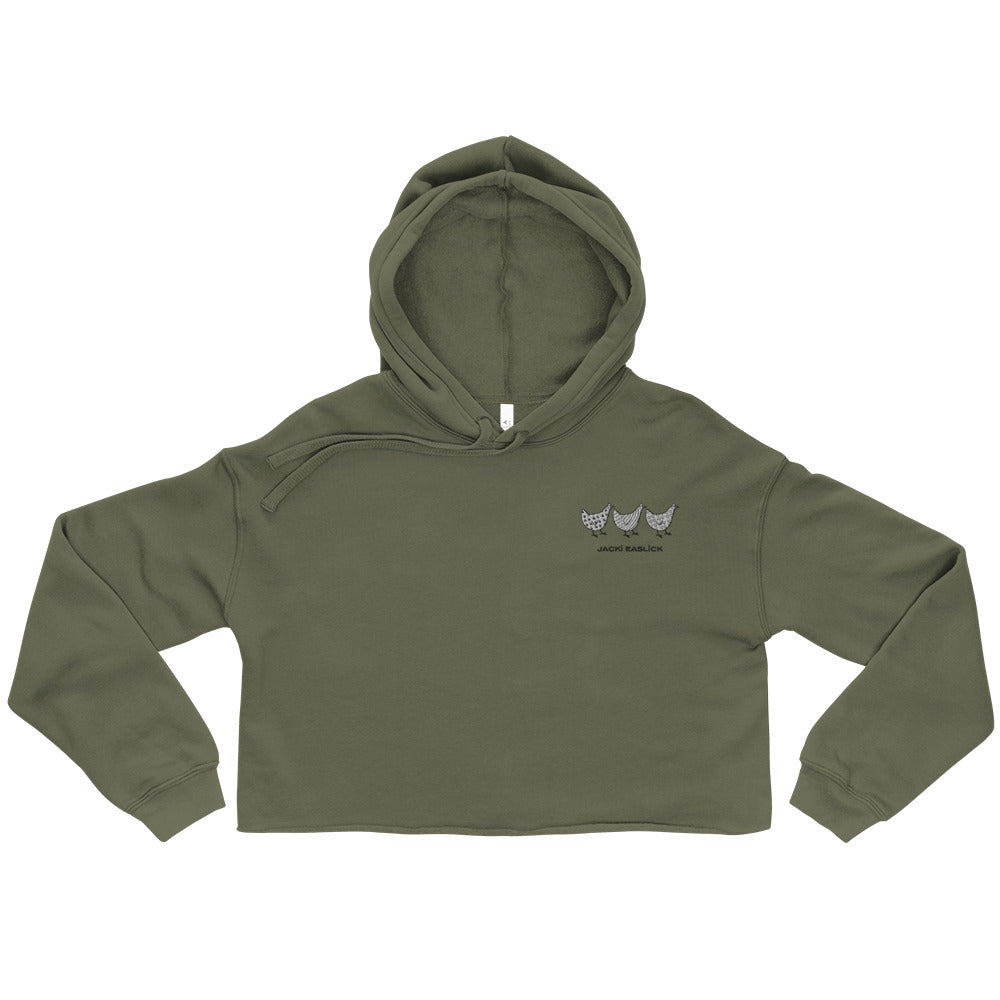Sudadera corta con capucha de Jacki Easlick "Tres Pollos"