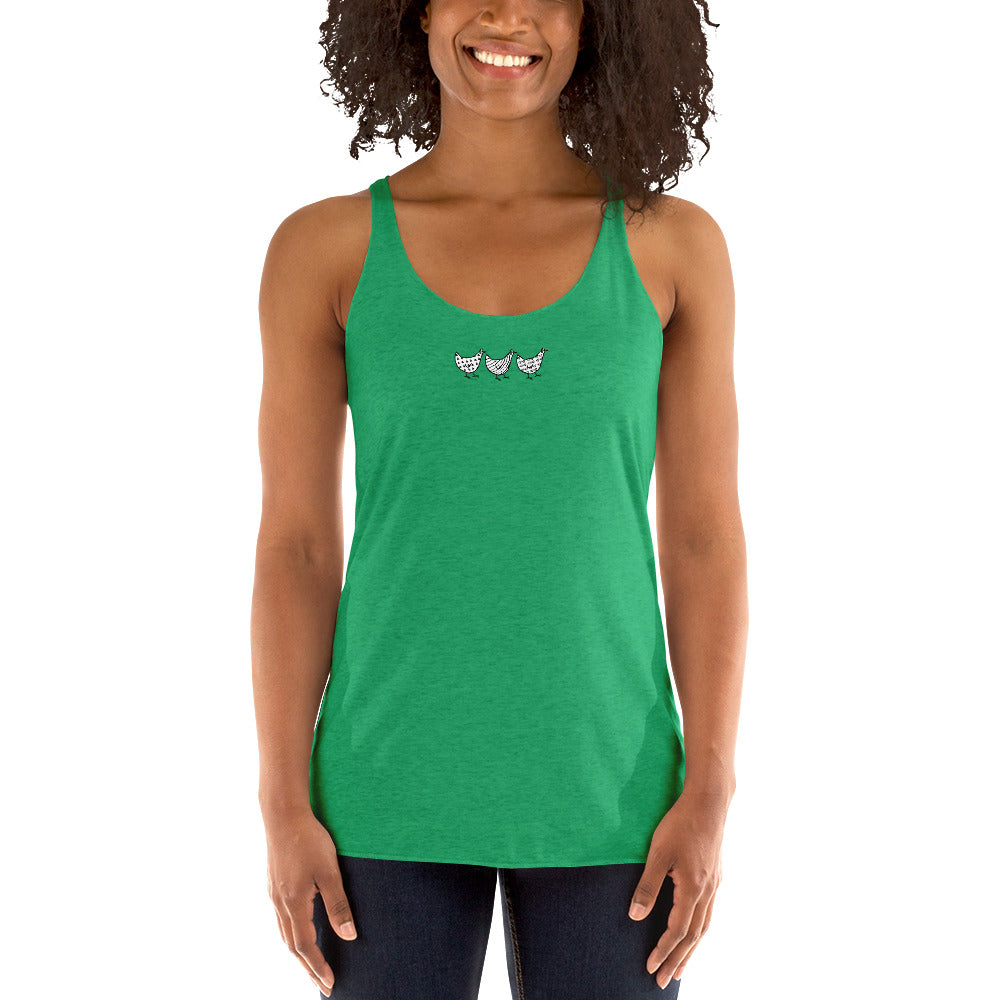 Camiseta de tirantes con espalda nadadora para mujer de Jacki Easlick Three Chicken