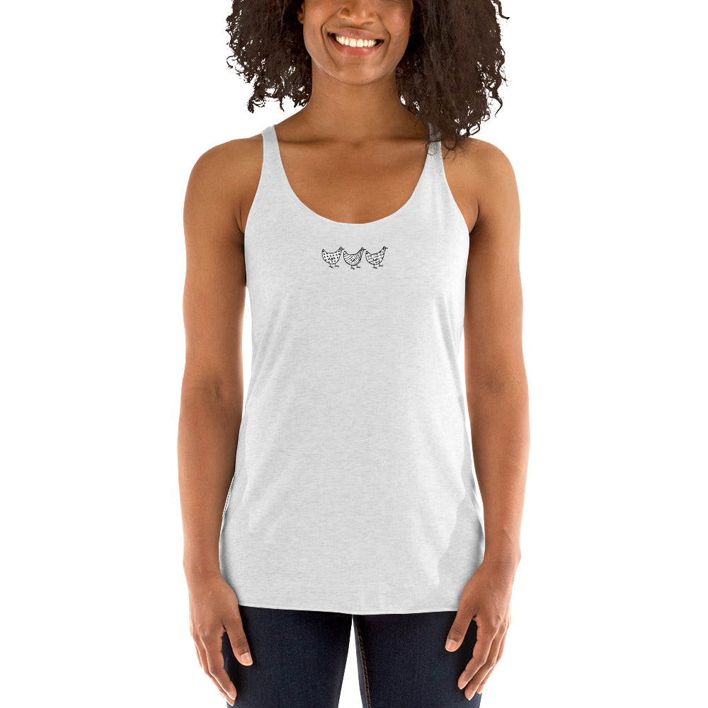 Camiseta de tirantes con espalda nadadora para mujer de Jacki Easlick Three Chicken