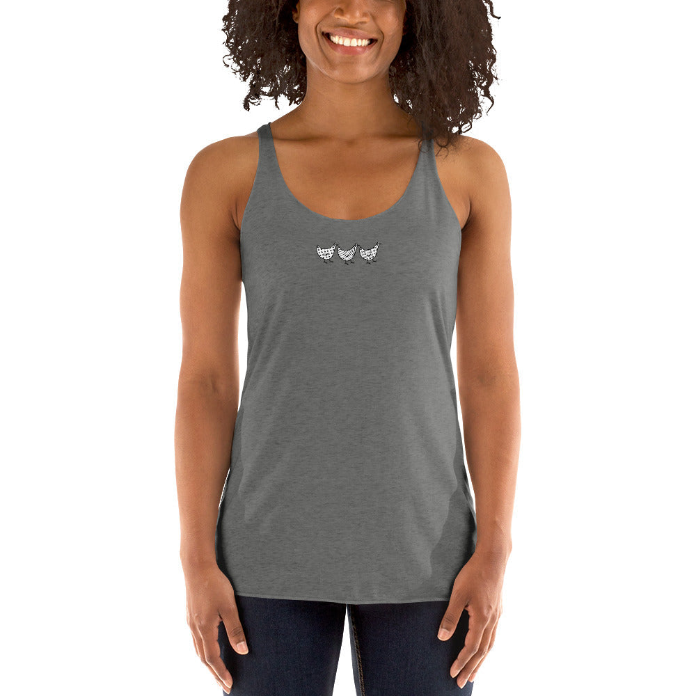 Camiseta de tirantes con espalda nadadora para mujer de Jacki Easlick Three Chicken
