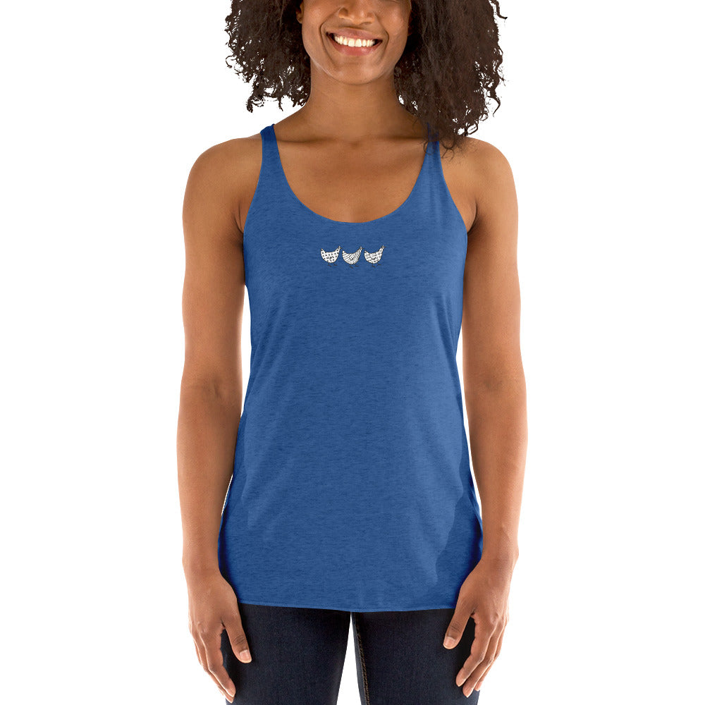 Camiseta de tirantes con espalda nadadora para mujer de Jacki Easlick Three Chicken
