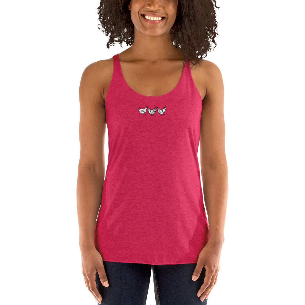 Camiseta de tirantes con espalda nadadora para mujer de Jacki Easlick Three Chicken